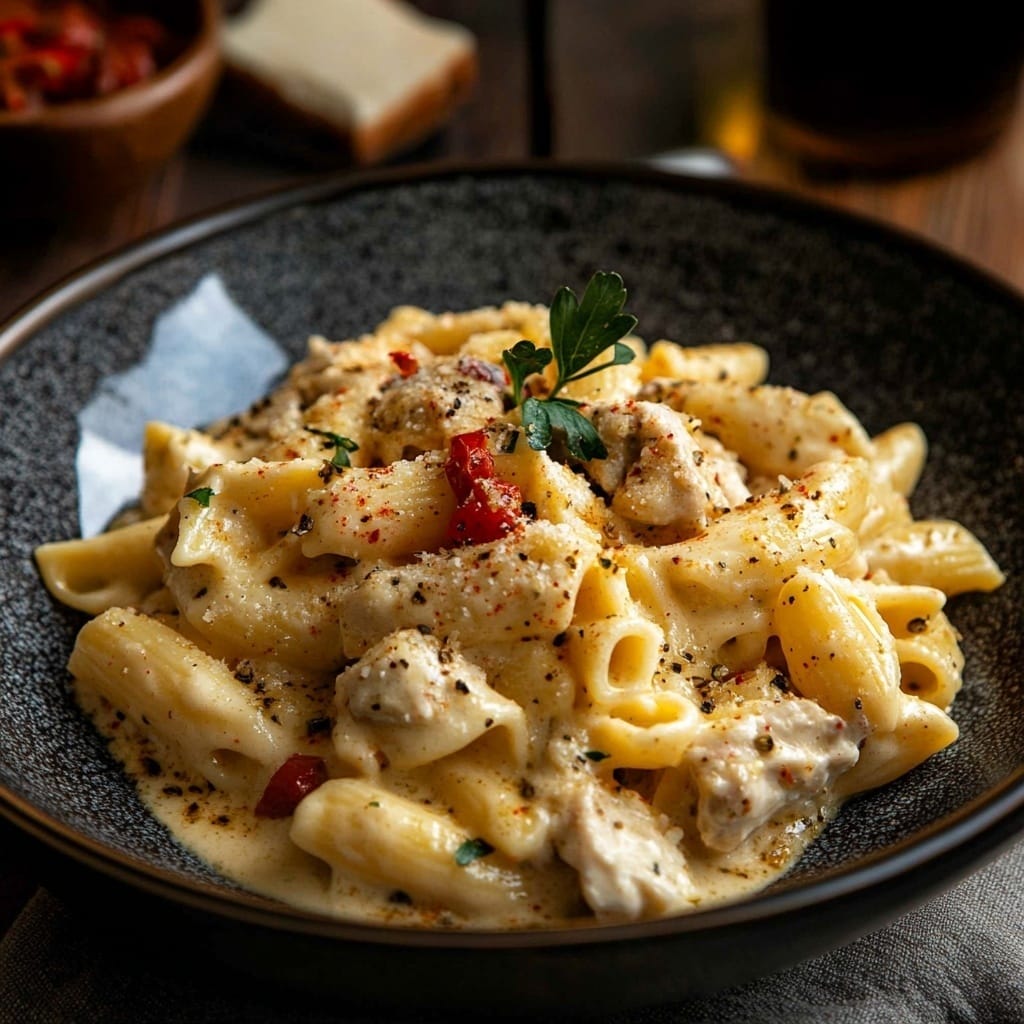 Krämig kycklingpasta med paprika och parmesan