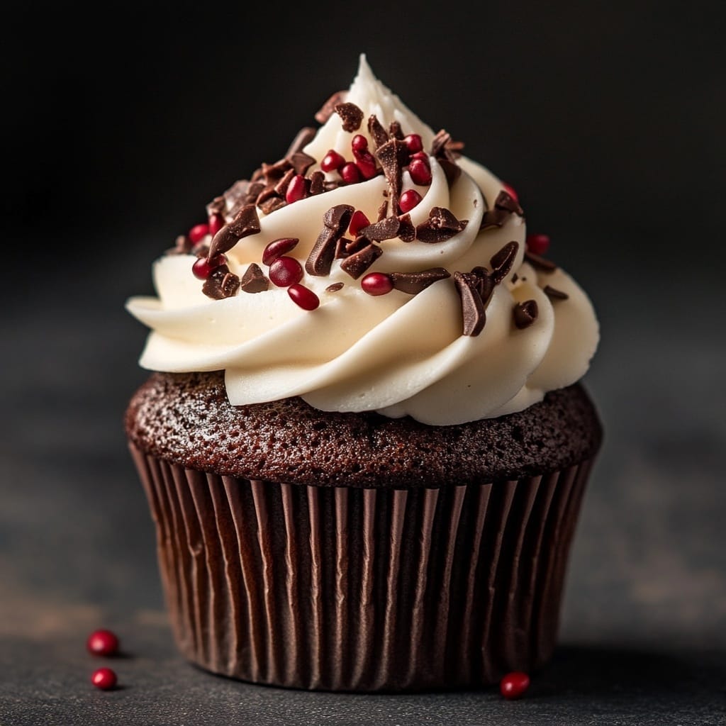 Chokladcupcakes med vaniljfrosting och chokladströssel